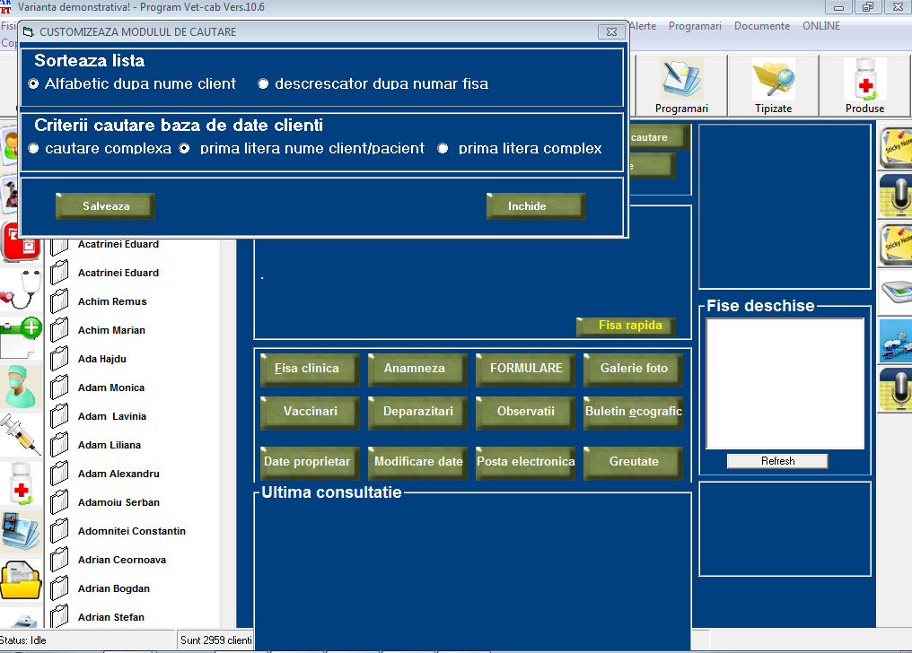 Criterii selectie cautare clienti / pacienti - CAB VET soft veterinar